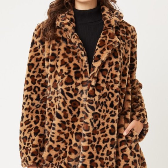 *ONLY 1 LEFT* Open Front Leopard Print Faux Fur Teddy Coat - Picture 2 of 10